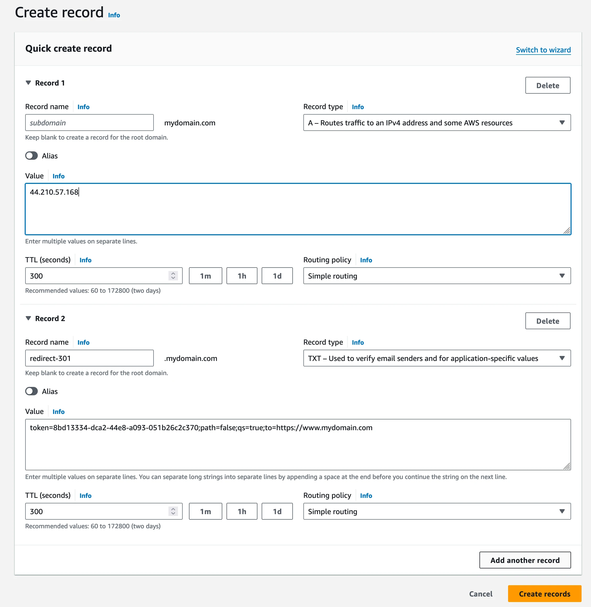 AWS Route53 config
