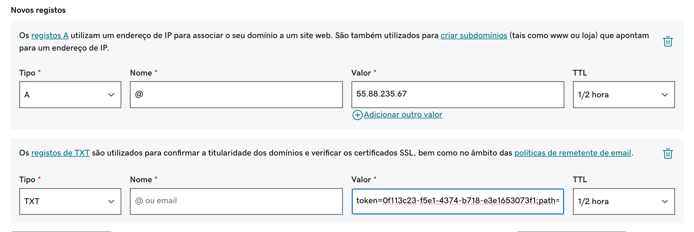 Godaddy config